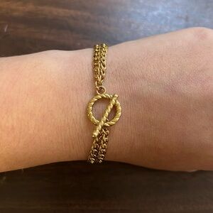 Gold plated stainless steel double chain toggle bracelet